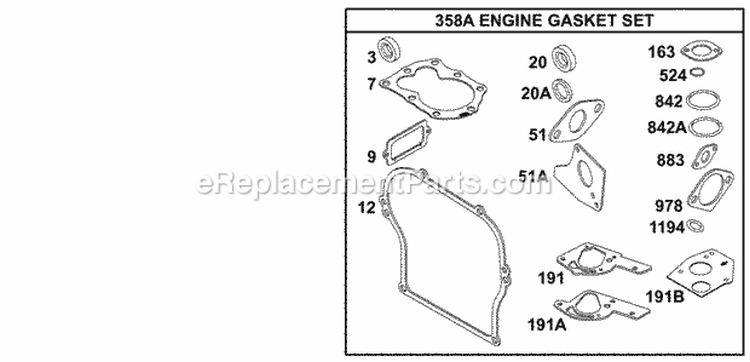 KitsGasket Sets - Engine Diagram and Parts List for 135202-0253-01  Briggs and Stratton Engine